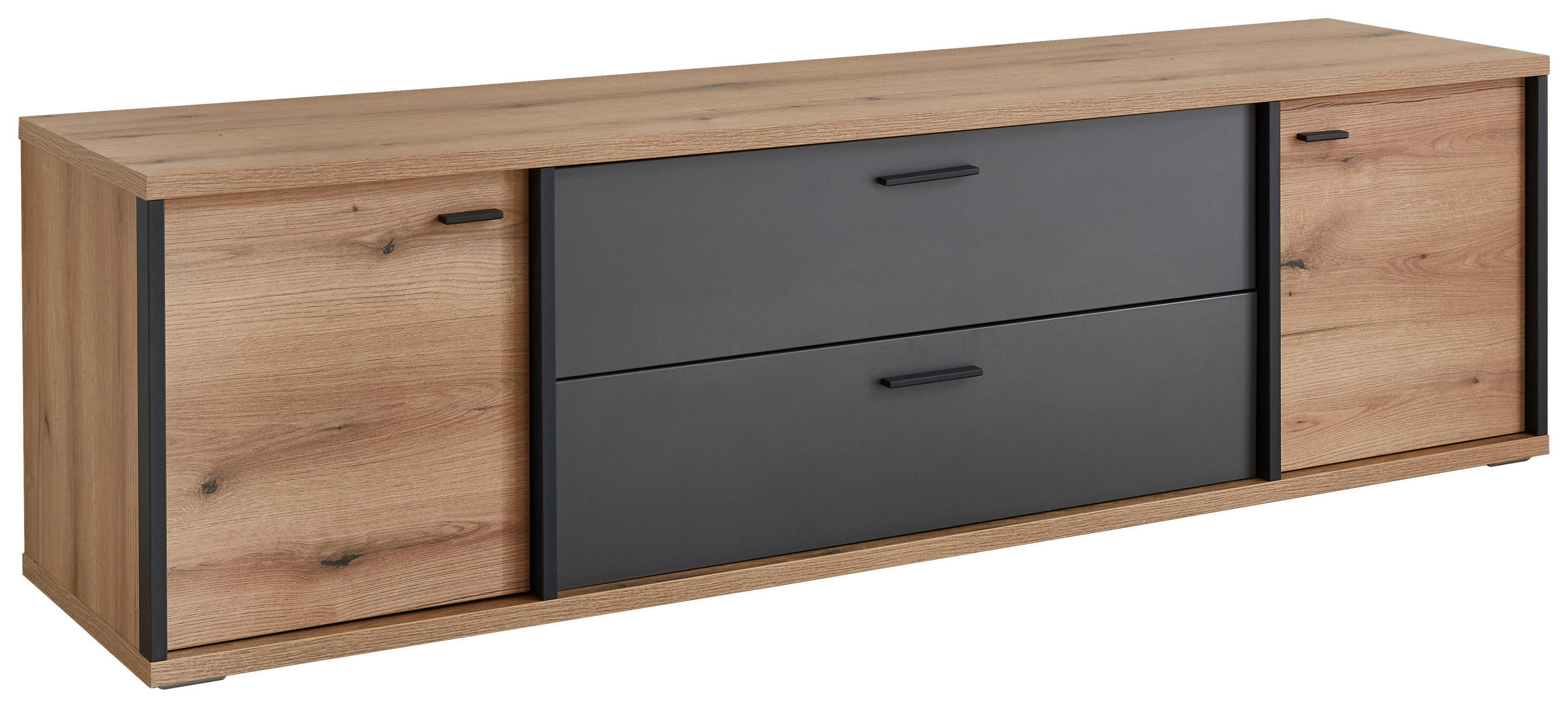 Xora Lowboard Schwarz, Eiche, 205x58x50 cm