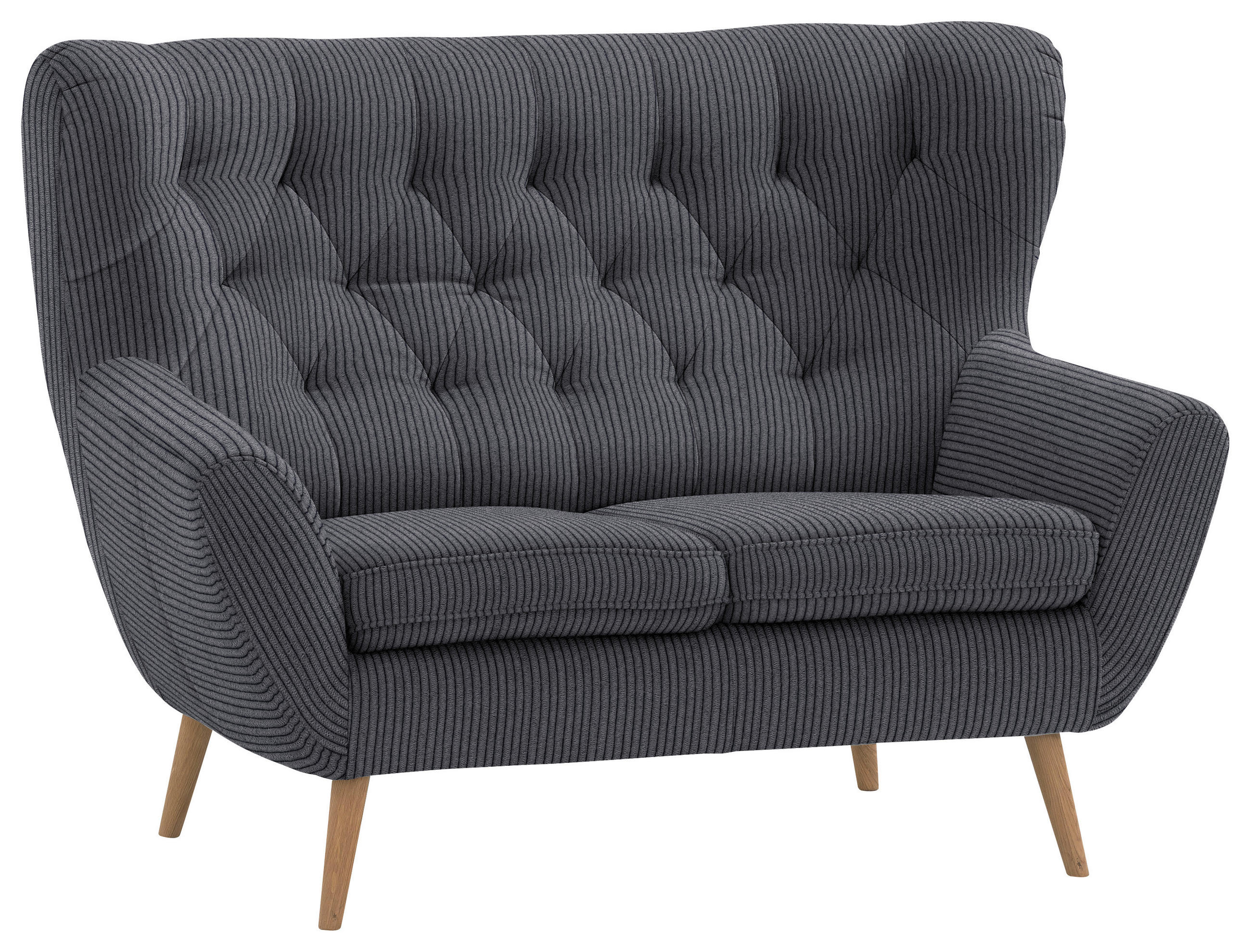 2-SITZER-SOFA in Cord Anthrazit  - Eichefarben/Anthrazit, Design, Holz/Textil (137/101/95cm) - Stylife