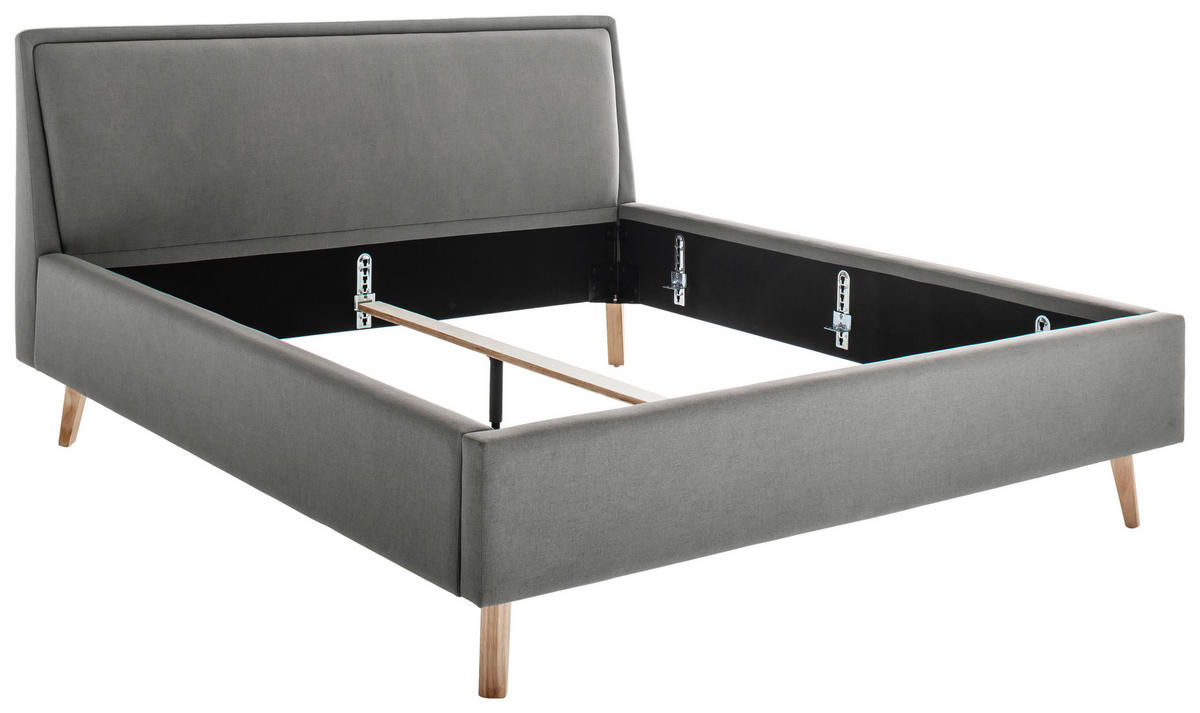 POLSTERBETT 160/200 cm,  in Hellgrau,  - Eichefarben/Hellgrau, KONVENTIONELL, Holz/Textil (160/200cm) - Livetastic