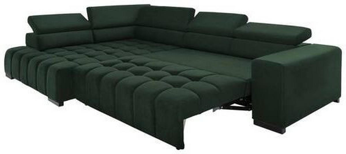 ECKSCHLAFSOFA in Velours Grün  - Schwarz/Grün, Design, Holz/Textil (201/307cm) - Livetastic