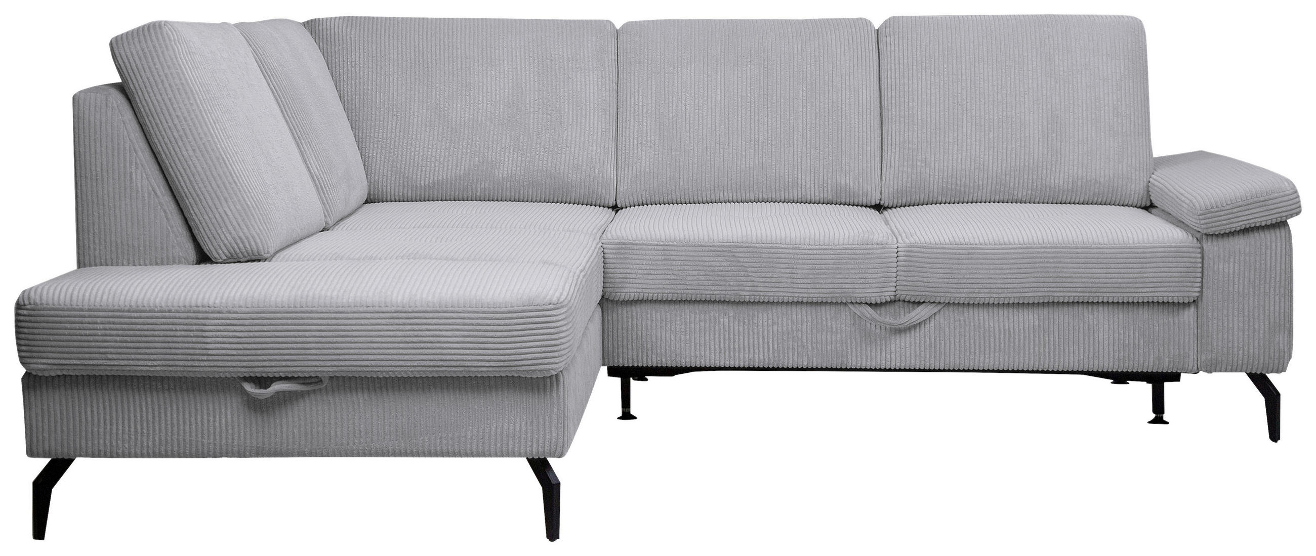 ECKSOFA Hellgrau Velours Bettkasten, Sitzvorzug  - Hellgrau/Schwarz, KONVENTIONELL, Textil/Metall (206/253cm) - Venda
