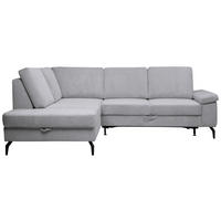 ECKSOFA Hellgrau Velours Bettkasten, Sitzvorzug  - Hellgrau/Schwarz, KONVENTIONELL, Textil/Metall (206/253cm) - Venda