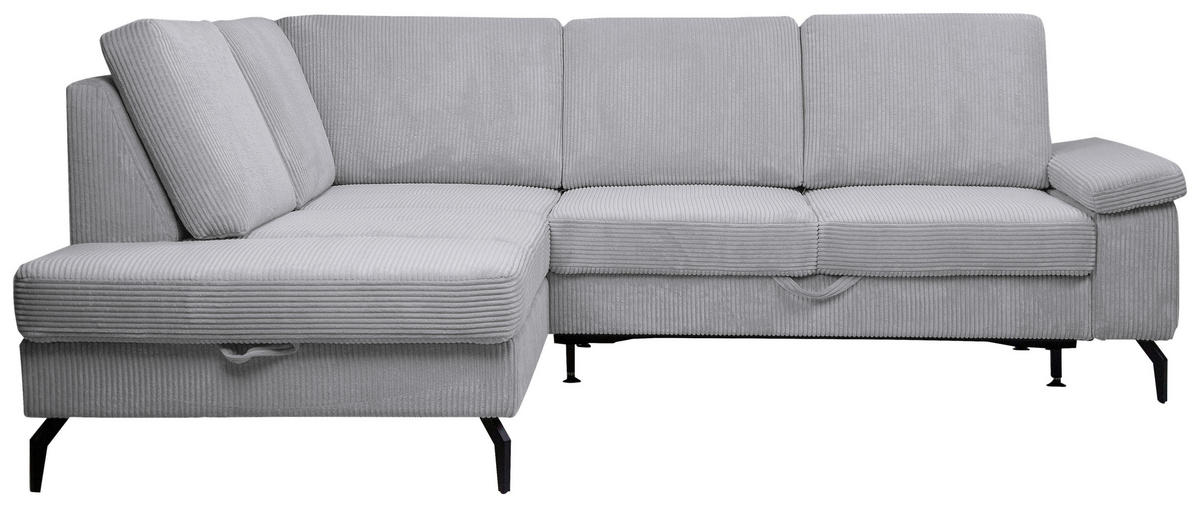 ECKSOFA Hellgrau Velours Bettkasten, Sitzvorzug  - Hellgrau/Schwarz, KONVENTIONELL, Textil/Metall (206/253cm) - Venda