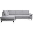ECKSOFA Hellgrau Velours Bettkasten, Sitzvorzug  - Hellgrau/Schwarz, KONVENTIONELL, Textil/Metall (206/253cm) - Venda
