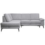 ECKSOFA Hellgrau Velours Bettkasten, Sitzvorzug  - Hellgrau/Schwarz, KONVENTIONELL, Textil/Metall (206/253cm) - Venda