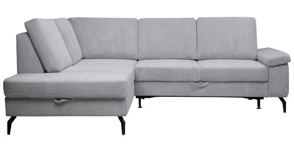 ECKSOFA Hellgrau Velours Bettkasten, Sitzvorzug  - Hellgrau/Schwarz, KONVENTIONELL, Textil/Metall (206/253cm) - Venda