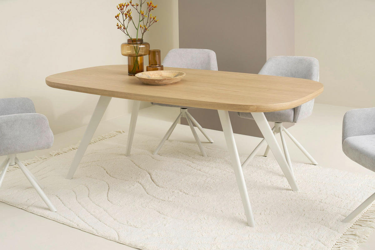 ESSTISCH 200/100/76 cm Nachbildung  Metall, Holzwerkstoff bootsförmig Eiche Bianco  - Eiche Bianco/Schwarz, MODERN, Holzwerkstoff/Metall (200/100/76cm) - Schöner Wohnen