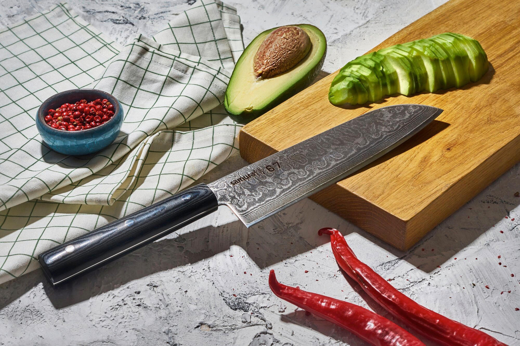 SANTOKU NOŽ DAMASCUS 67 30/5,3/2,1 cm oplemenjeni čelik - srebrne boje/crna, Basics, drvni materijal/metal (30/5,3/2,1cm) - Samura