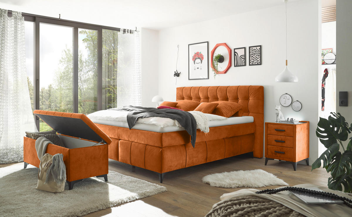 BOXSPRINGBETT 180/200 cm  in Cognac  - Cognac/Schwarz, KONVENTIONELL, Kunststoff/Textil (180/200cm) - Modante