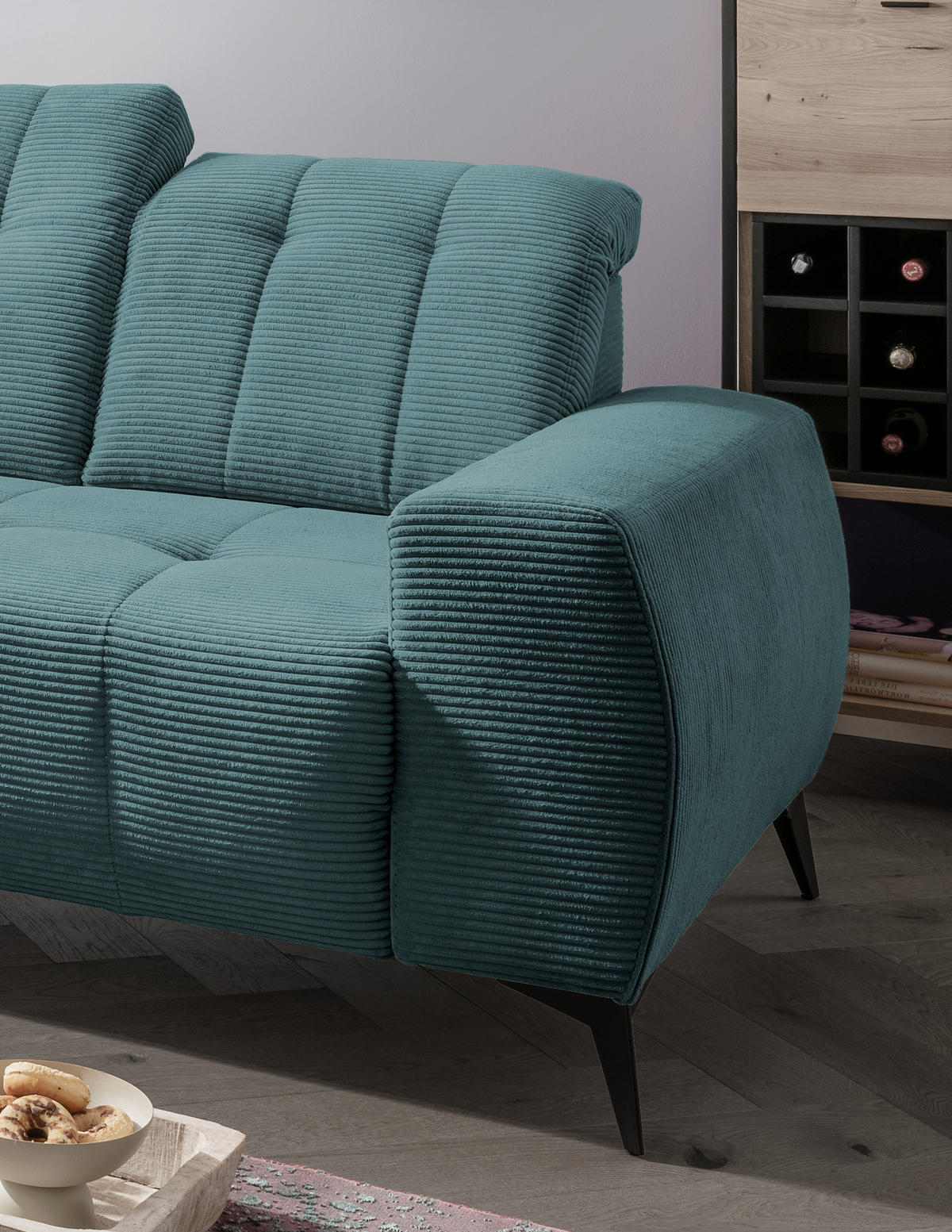 ECKSOFA in Cord Petrol  - Petrol/Schwarz, Modern, Textil/Metall (200/261cm) - Livetastic