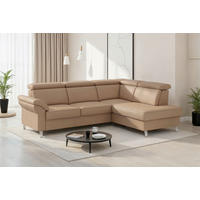 ECKSOFA 245/194 cm ARNGAST E in Echtleder Cappuccino Kopfteilverstellung  245/194 cm  - Chromfarben/Cappuccino, Basics, Leder/Textil (245/194cm) - Sit & More