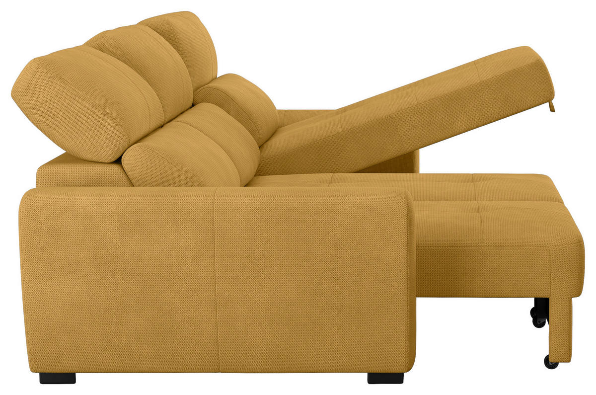 ECKSOFA in Mikrofaser Senfgelb  - Senfgelb/Schwarz, Konventionell, Kunststoff/Textil (285/177cm) - MID.YOU