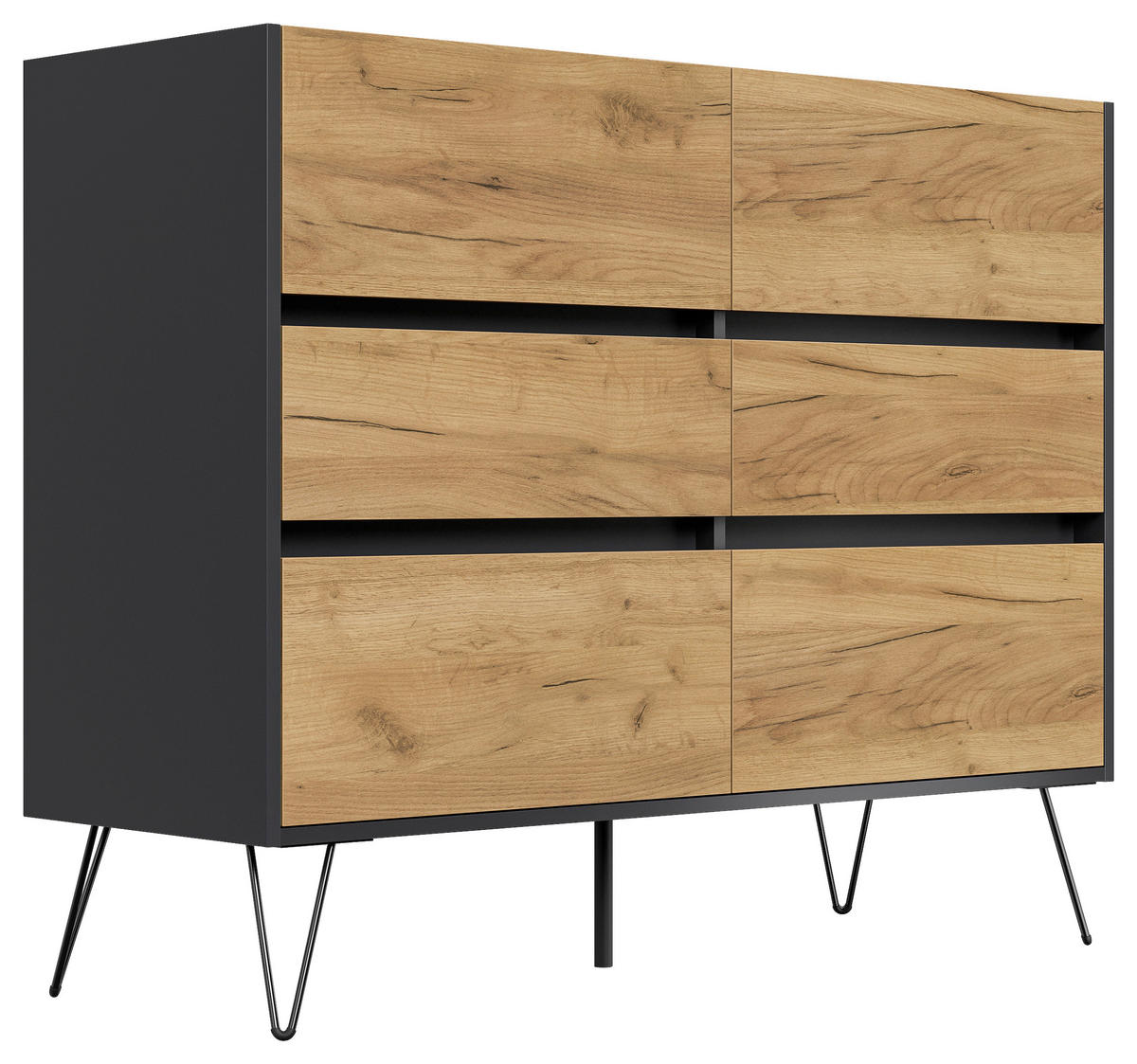 SIDEBOARD Posseik Industrial 120/93,6/42 cm 6 Schublade(n)  - Eichefarben/Graphitfarben, Design, Holzwerkstoff/Metall (120/93,6/42cm) - P & B