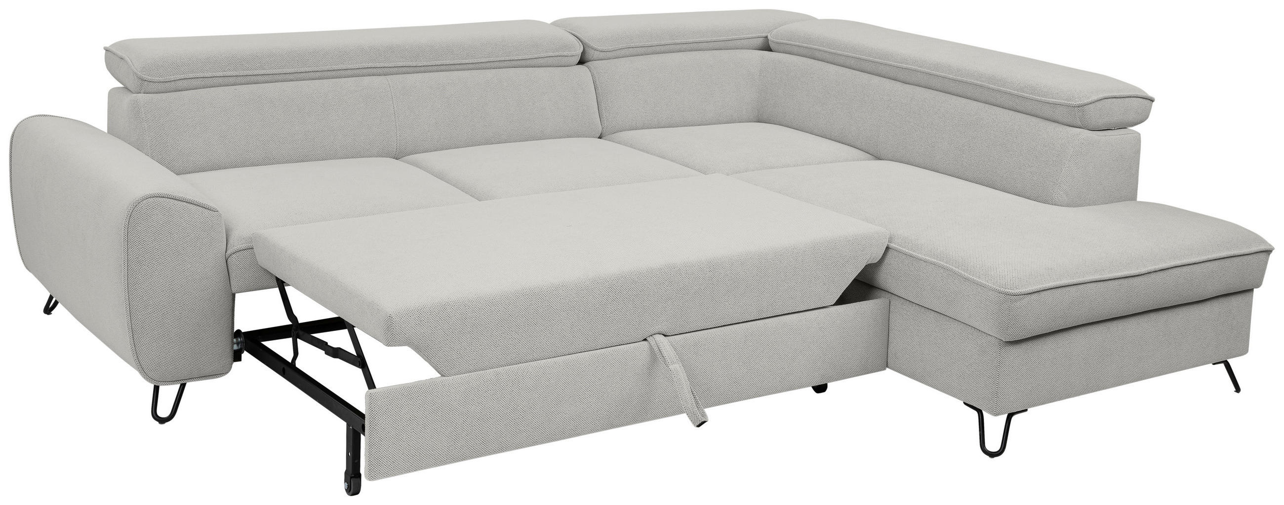 ECKSOFA in Flachgewebe Hellgrau  - Hellgrau/Schwarz, Design, Textil/Metall (250/200cm) - Stylife