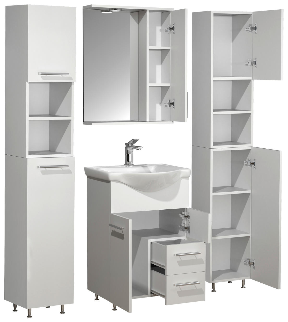 BADEZIMMER 5-teilig  in 115 cm  - Weiss/Silberfarben, Modern, Glas/Keramik (115cm) - MID.YOU