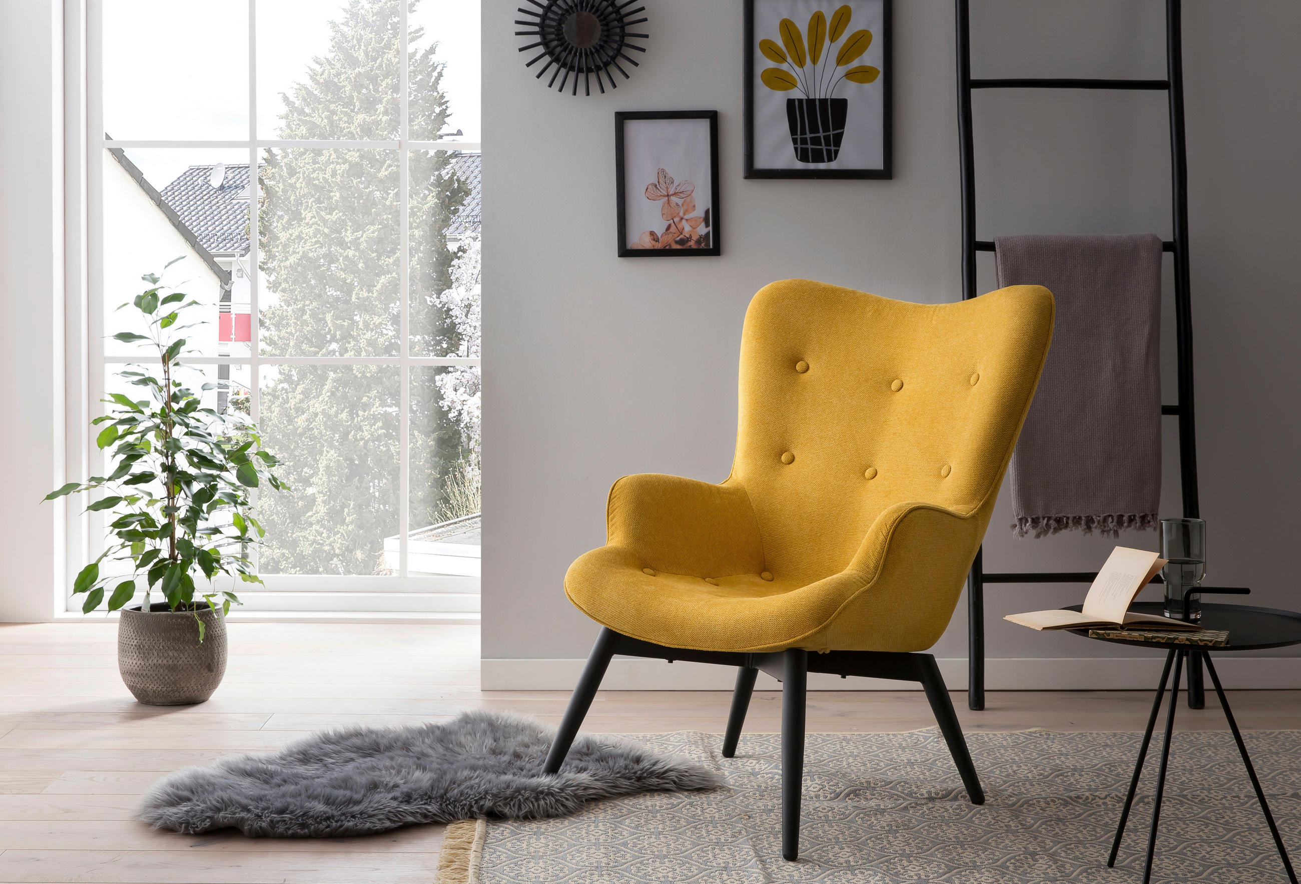 Fotoliu din textil, galben