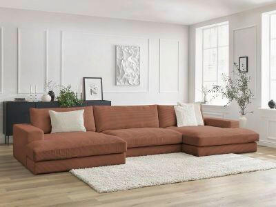WOHNLANDSCHAFT LEONARD Orange Cord  - Schwarz/Orange, MODERN, Kunststoff/Textil (159/404/159cm)