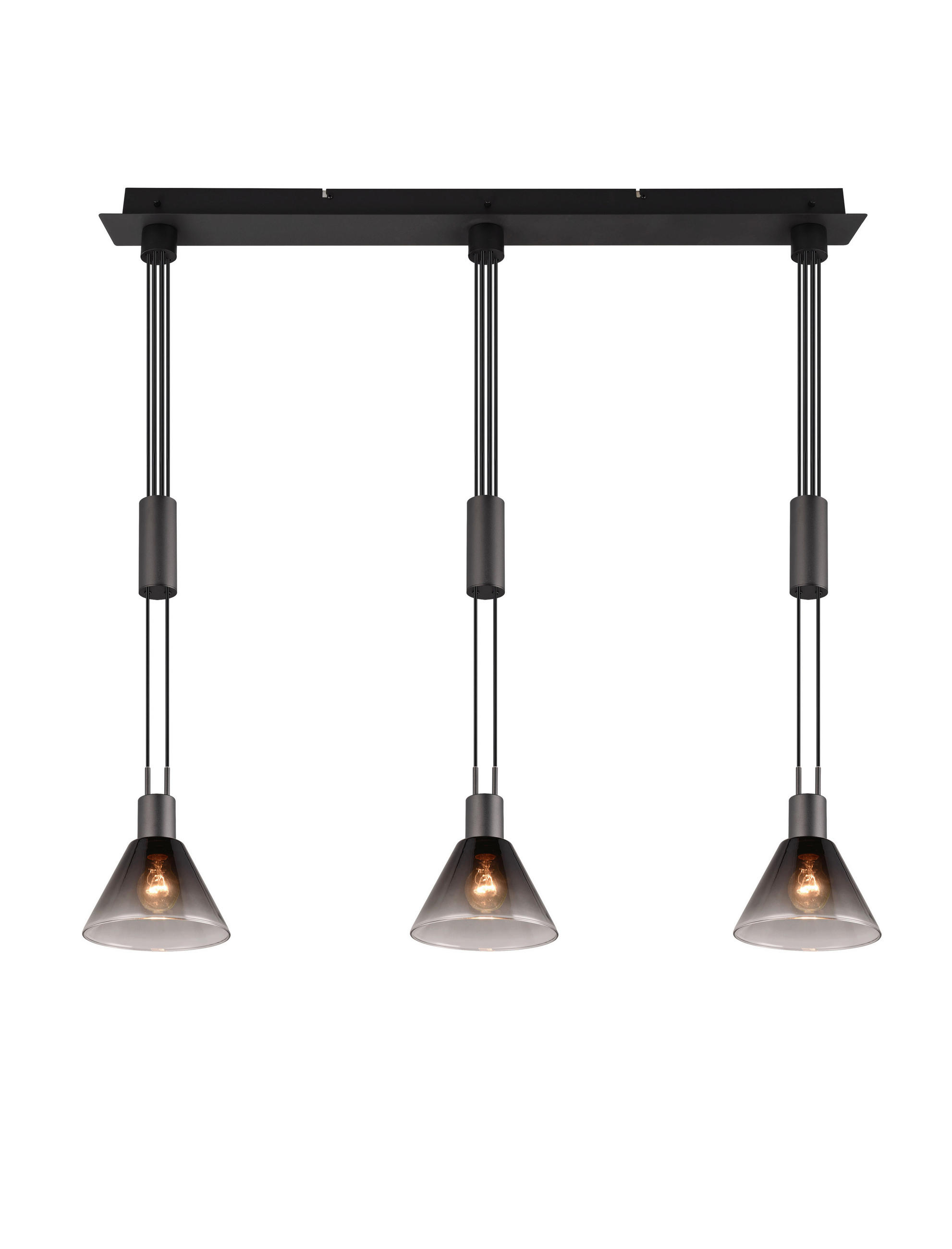 HÄNGELEUCHTE 95/19/160 cm    - Schwarz/Grau, Design, Glas/Metall (95/19/160cm) - Trio Leuchten