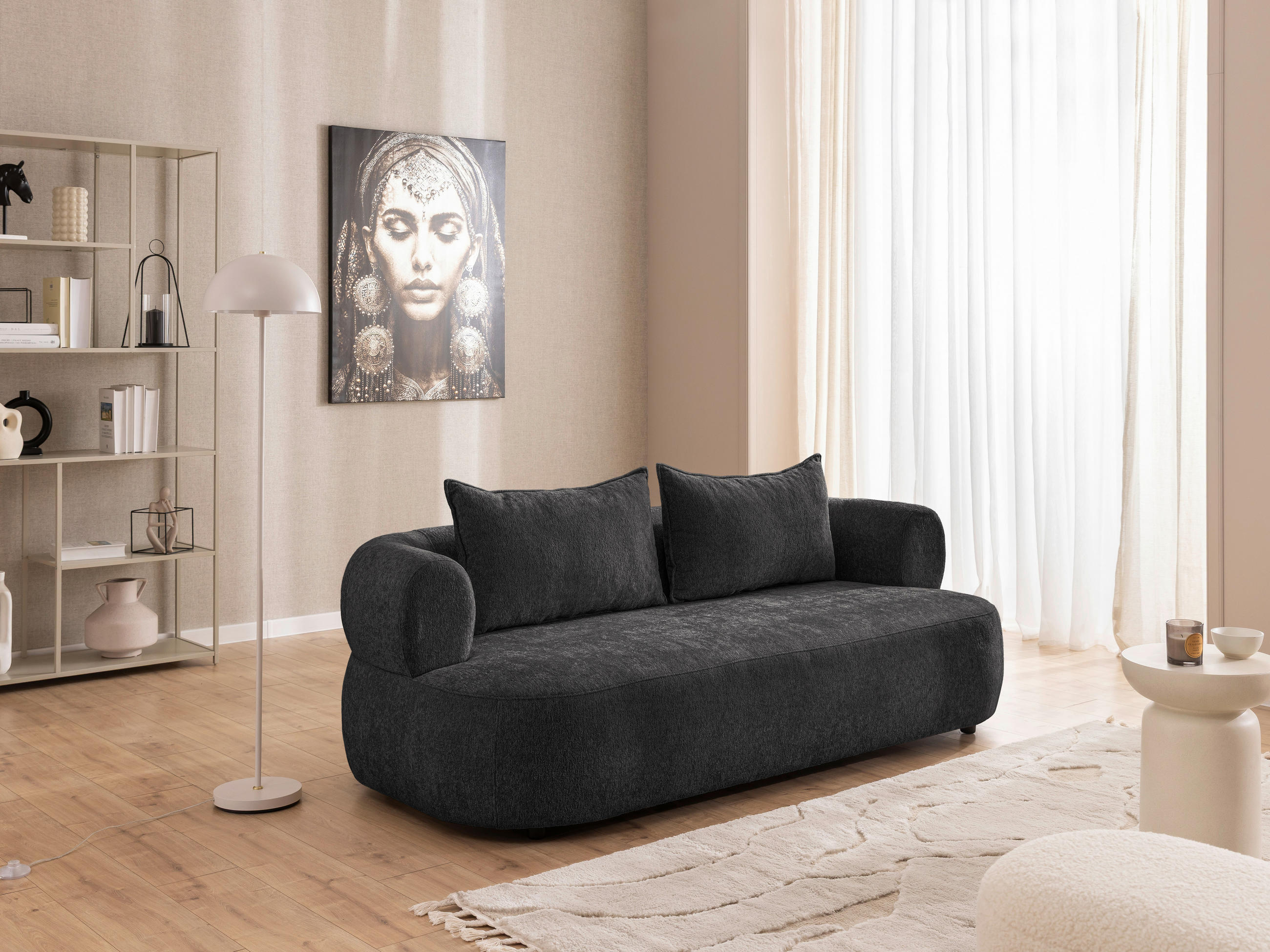 3-SITZER-SOFA in Chenille Schwarz - Schwarz, Design, Kunststoff/Textil (200/76/96cm) - Livetastic