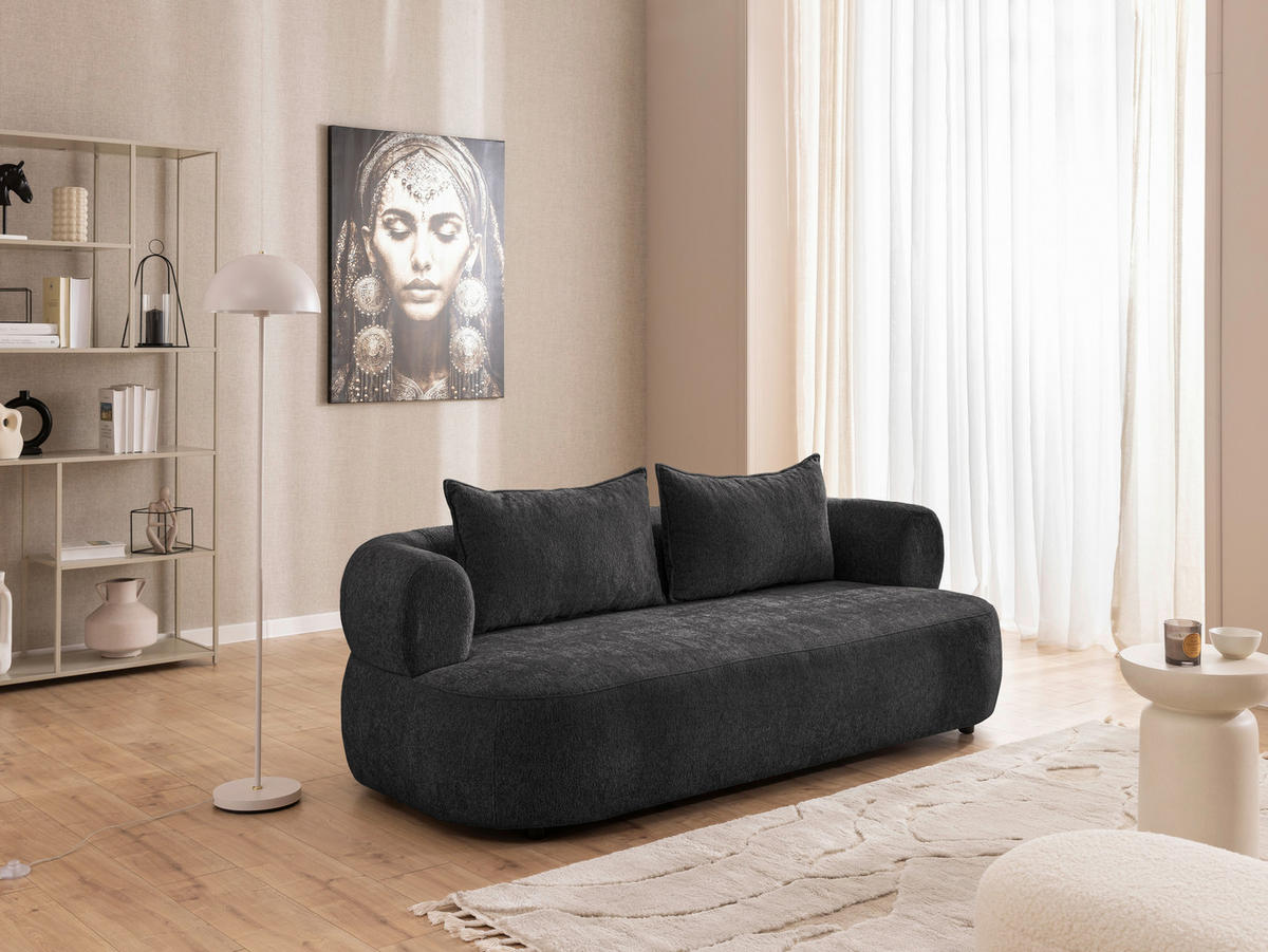 3-SITZER-SOFA in Chenille Schwarz  - Schwarz, Design, Kunststoff/Textil (200/76/96cm) - Livetastic