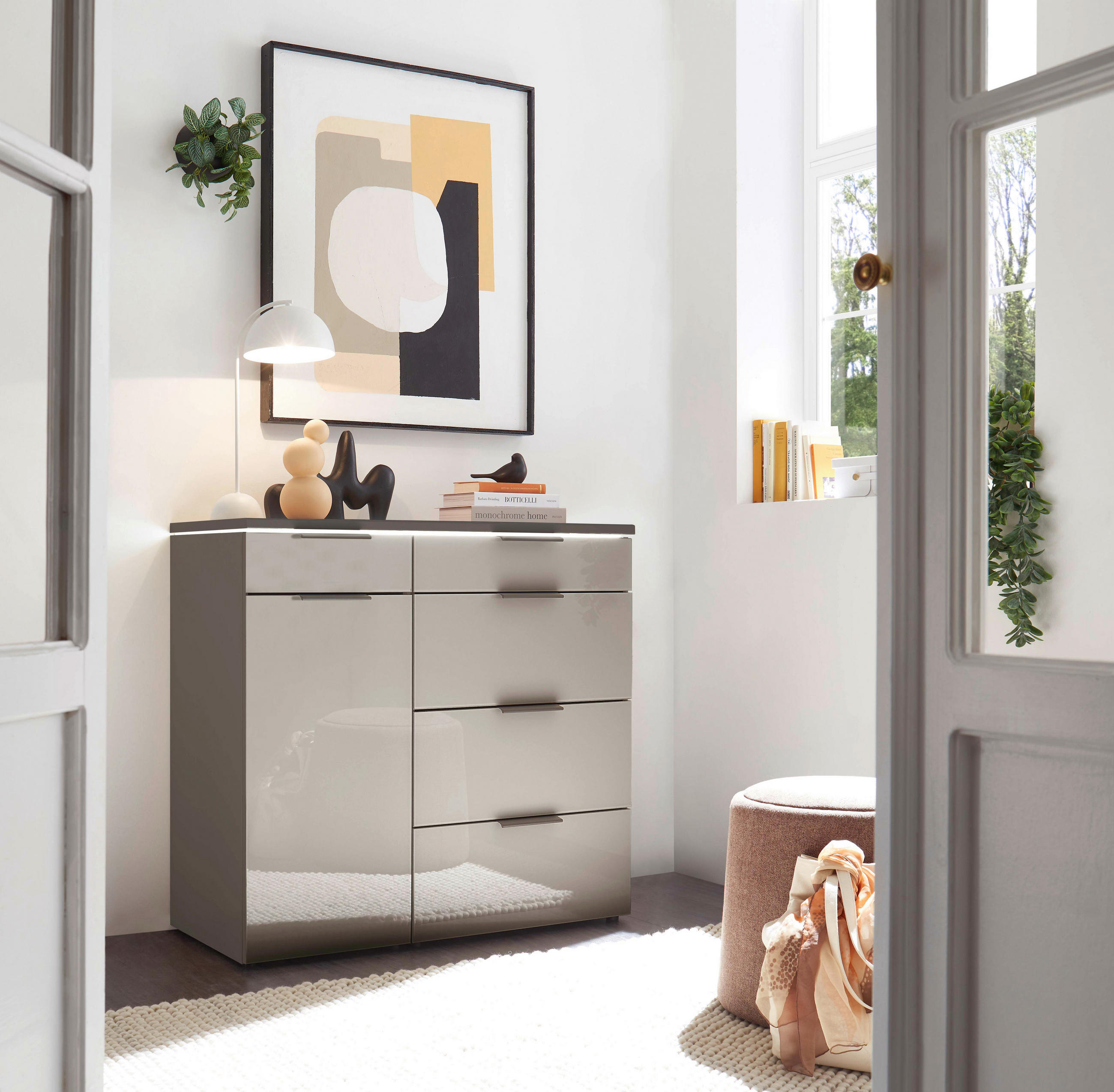 KOMÓD 100/91,2/43 cm  - palaszürke/szürke, Basics, faalapú anyag/Üveg (100/91,2/43cm) - Dieter Knoll