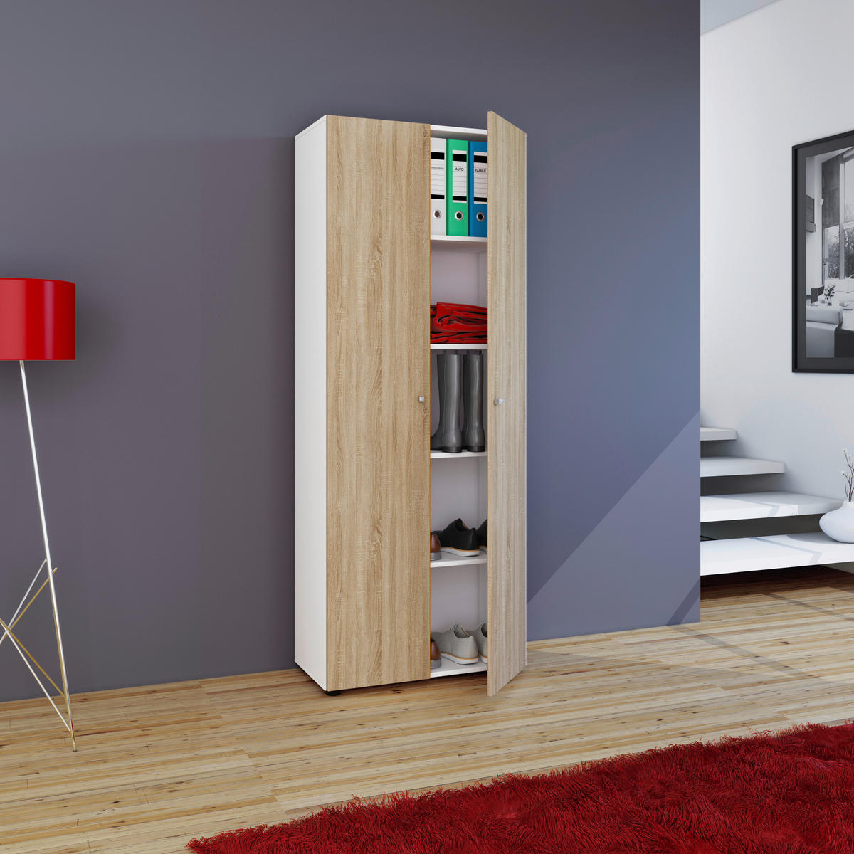 MEHRZWECKSCHRANK 70/178/39 cm  - Weiss/Silberfarben, Design, Holzwerkstoff/Kunststoff (70/178/39cm) - MID.YOU