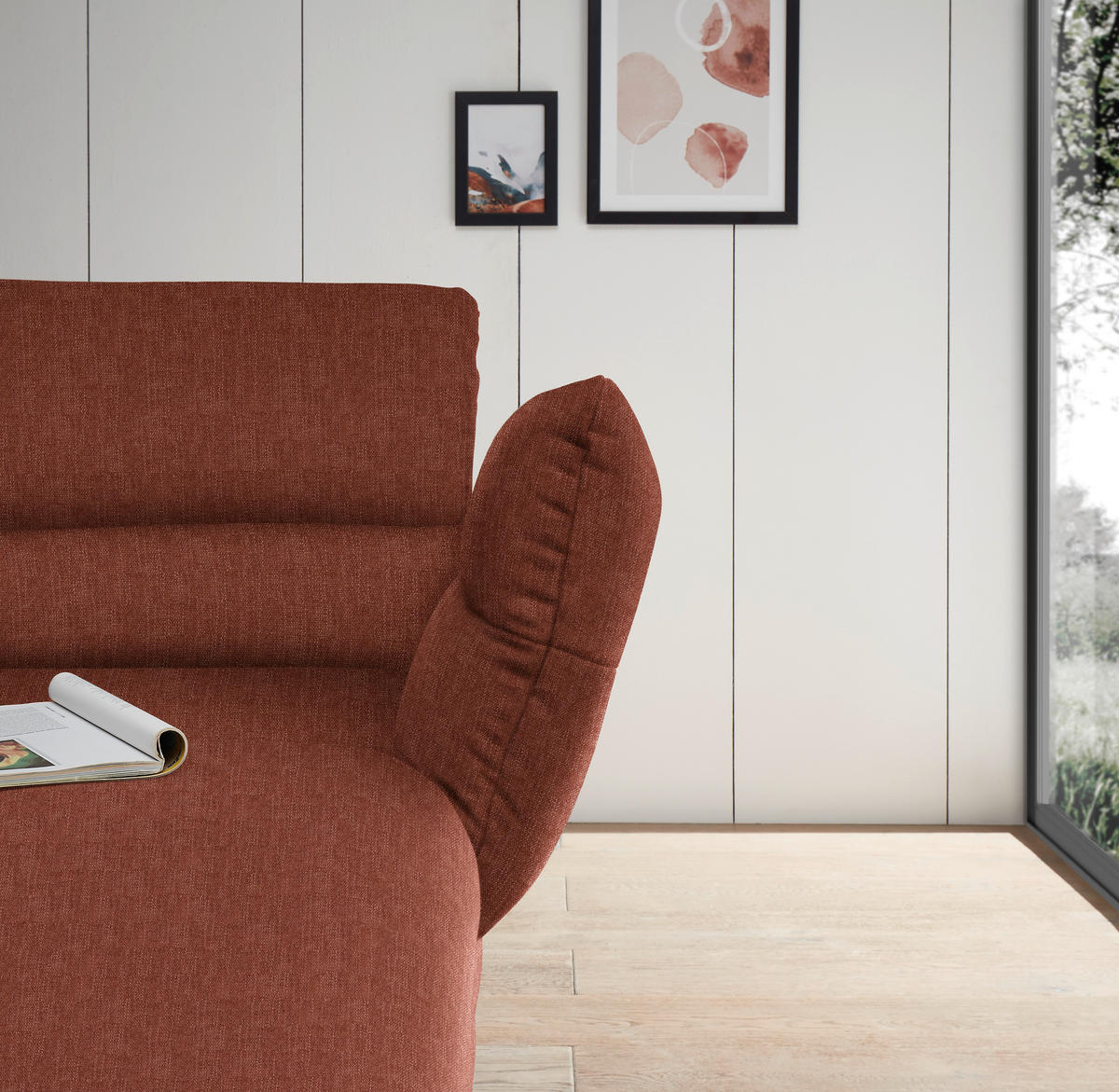 ECKSOFA in Flachgewebe Rostfarben  - Rostfarben/Schwarz, Design, Textil/Metall (279-327/176-217cm) - Dieter Knoll