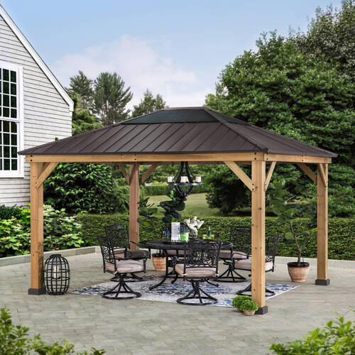 PAVILLON 393,5/335,5/286,5 cm  - Dunkelbraun/Naturfarben, Basics, Holz/Kunststoff (393,5/335,5/286,5cm) - Modante