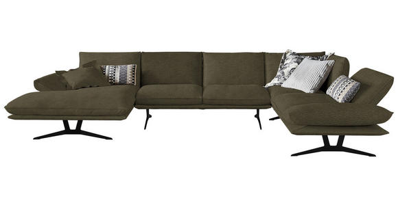 WOHNLANDSCHAFT Formia in Echtleder Olivgrün  - Schwarz/Olivgrün, Natur, Leder/Metall (155/359/217cm) - Dieter Knoll