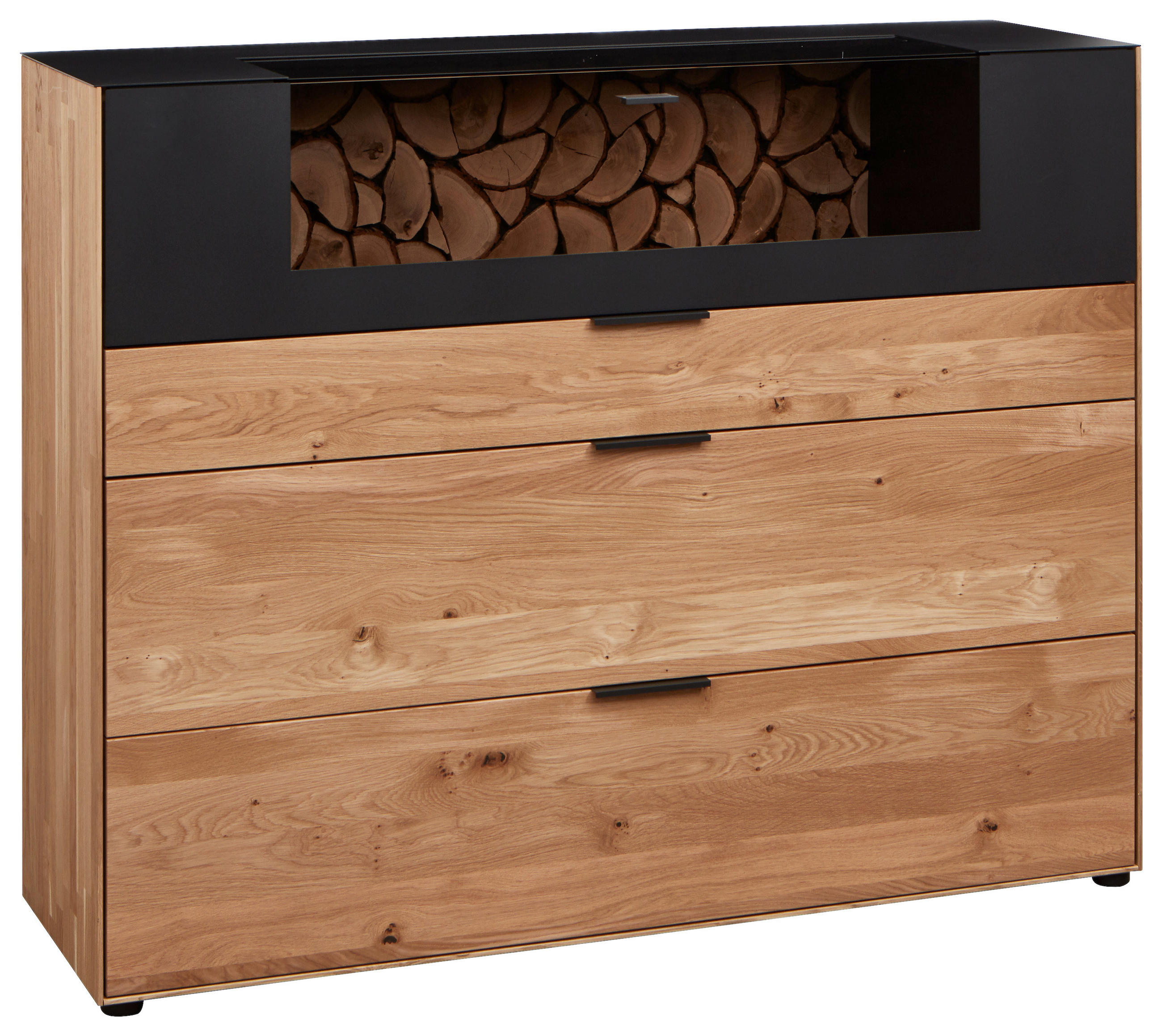HIGHBOARD Schwarz, Wildeiche  145,9/115,4/45,2 cm  - Wildeiche/Schwarz, Design, Glas/Holz (145,9/115,4/45,2cm) - Valdera