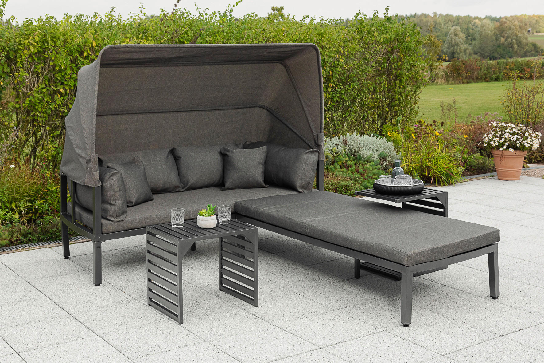 LOUNGEGARNITUR Aluminium  - Graphitfarben/Grau, KONVENTIONELL, Textil/Metall (175/148/80cm) - Gardenson