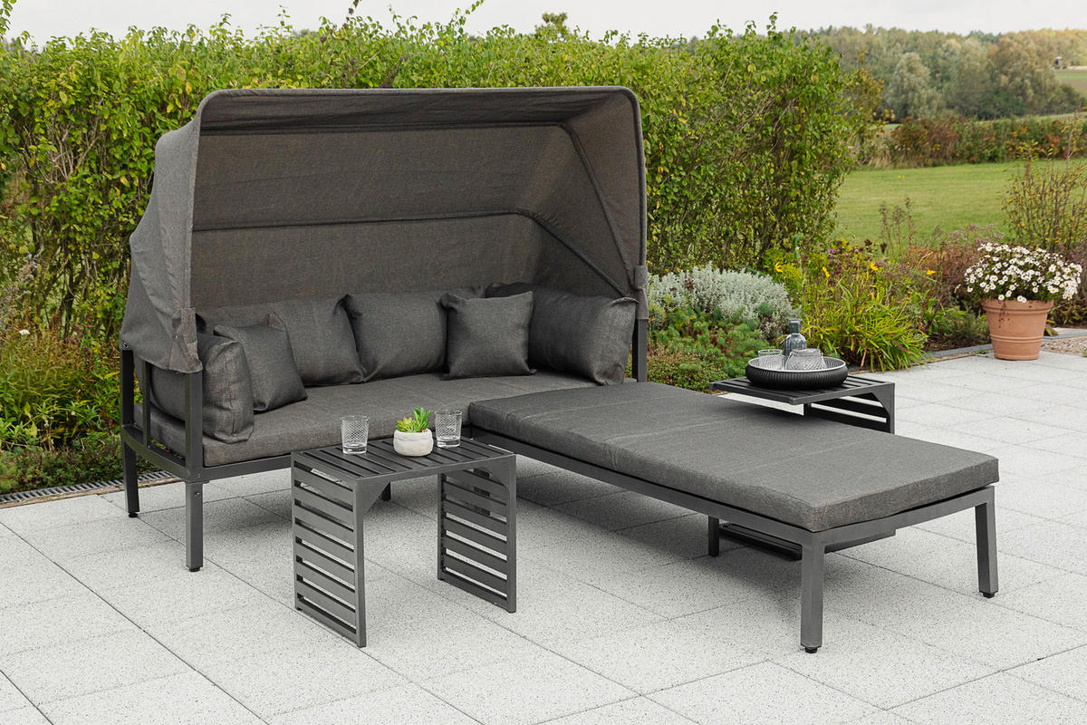 LOUNGEGARNITUR Aluminium  - Graphitfarben/Grau, KONVENTIONELL, Textil/Metall (175/148/80cm) - Gardenson