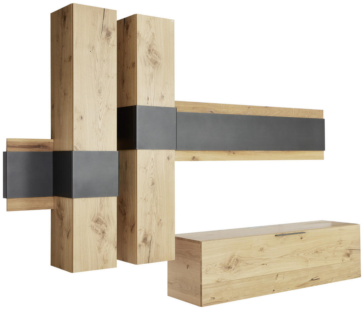 WOHNWAND  306/212/47 cm  in Anthrazit, Eichefarben  - Eichefarben/Anthrazit, Natur, Holz/Metall (306/212/47cm) - Voglauer