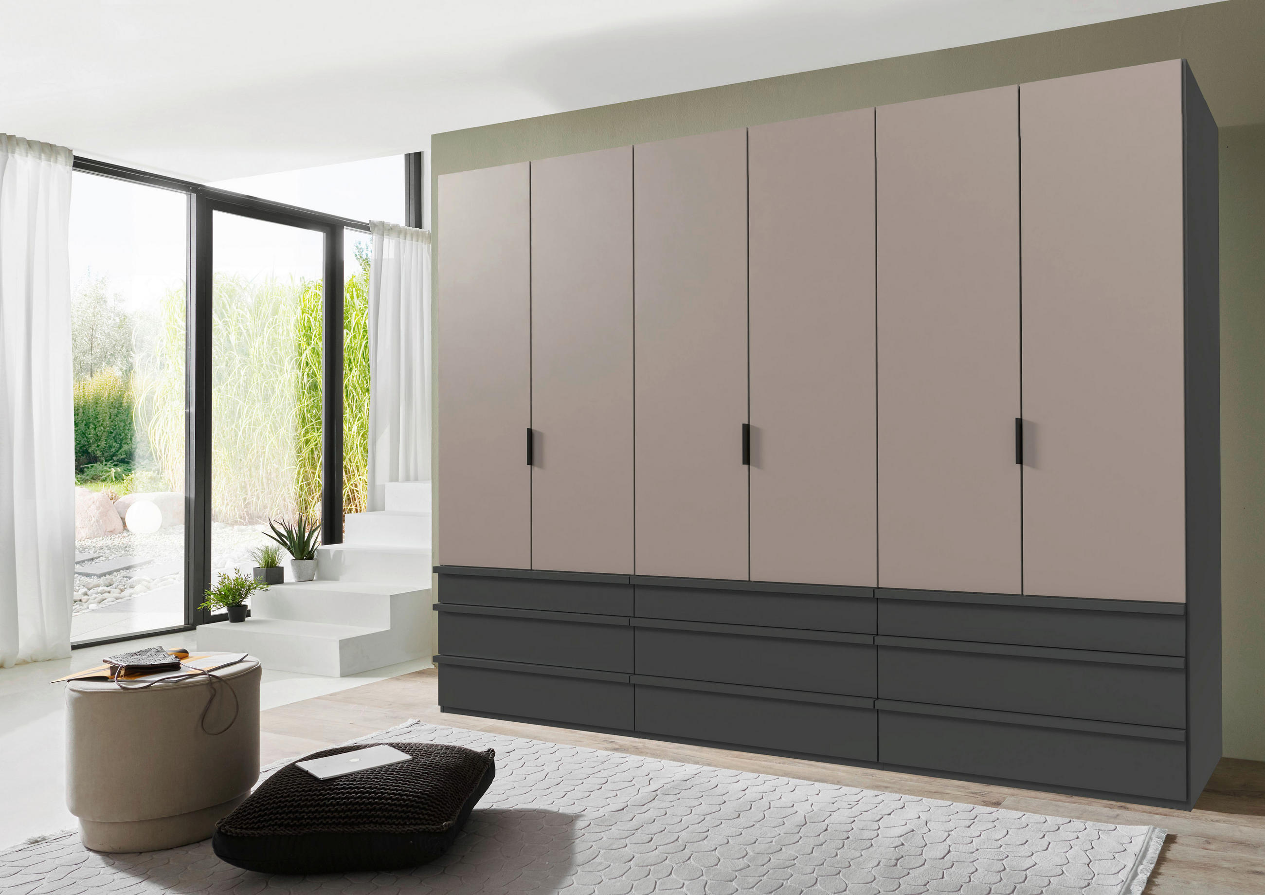 FALTTÜRENSCHRANK 300/216/58 cm 6-türig Graphitfarben, Grau, Sahara  - Schwarz/Graphitfarben, Design, Holzwerkstoff (300/216/58cm) - Boxxx