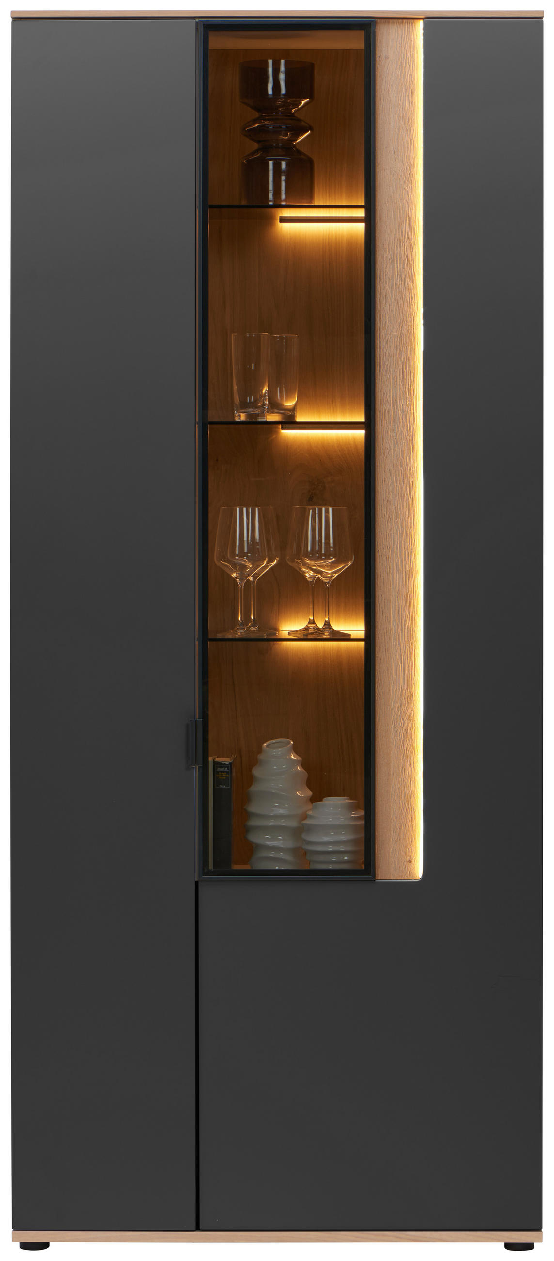 VITRINE  in furniert Anthrazit, Eichefarben  - Eichefarben/Anthrazit, Design, Glas/Holz (93,2/213,1/42cm) - Dieter Knoll