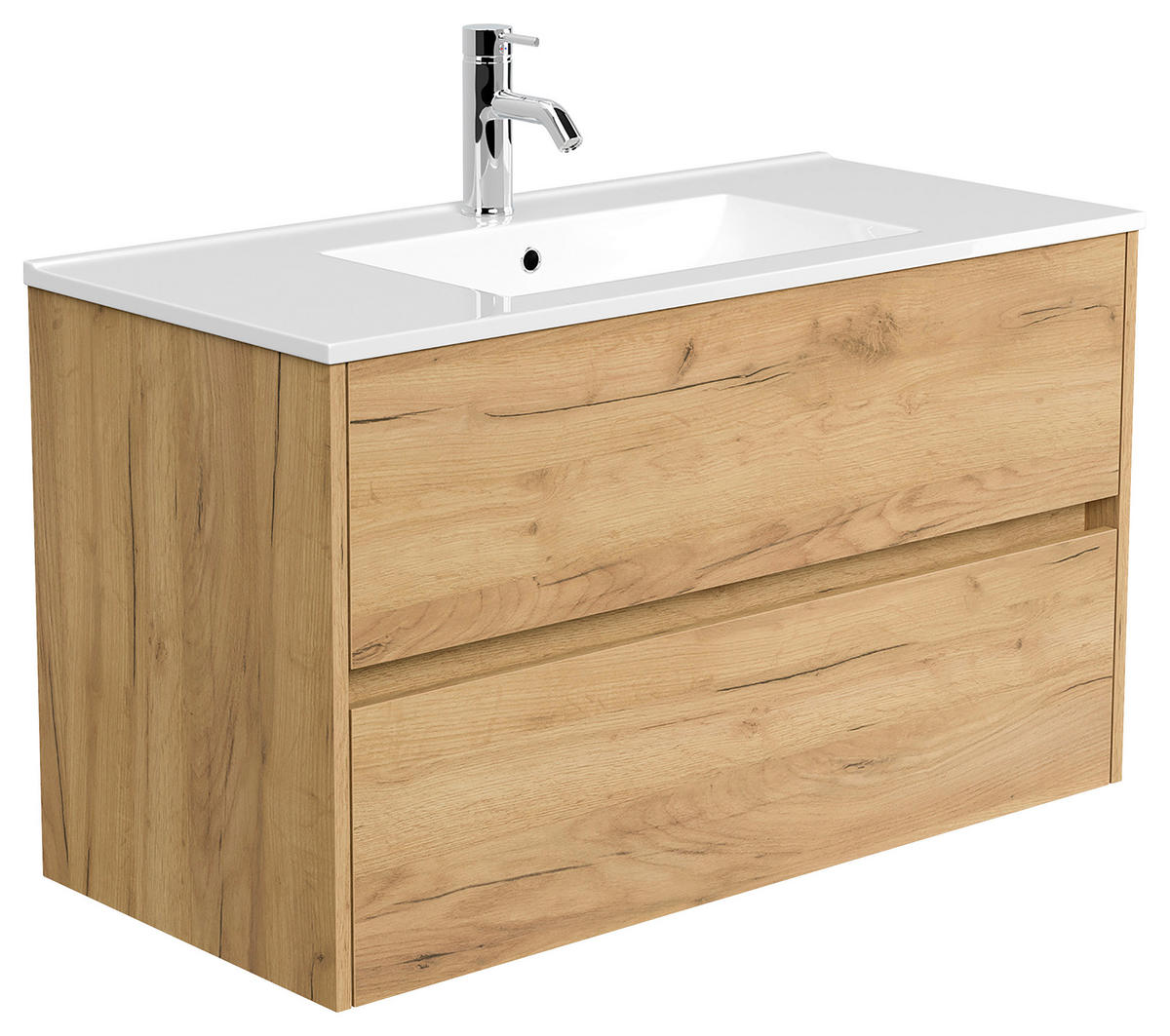 WASCHTISCHKOMBI 100 cm  - Eichefarben/Weiß, MODERN, Keramik/Holzwerkstoff (100cm) - MID.YOU