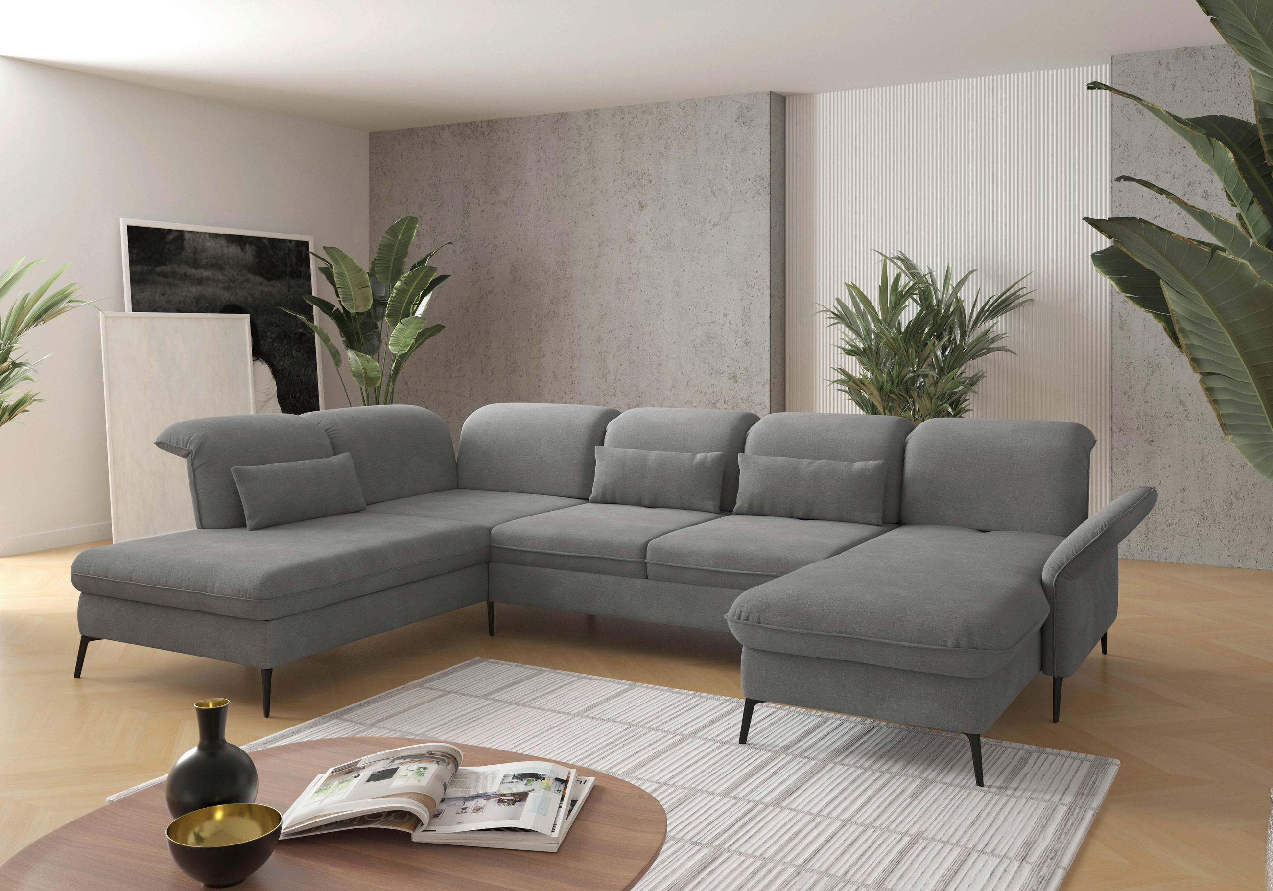 WOHNLANDSCHAFT in Flachgewebe Grau  - Schwarz/Grau, Konventionell, Textil/Metall (231/359/198cm) - Sit & More