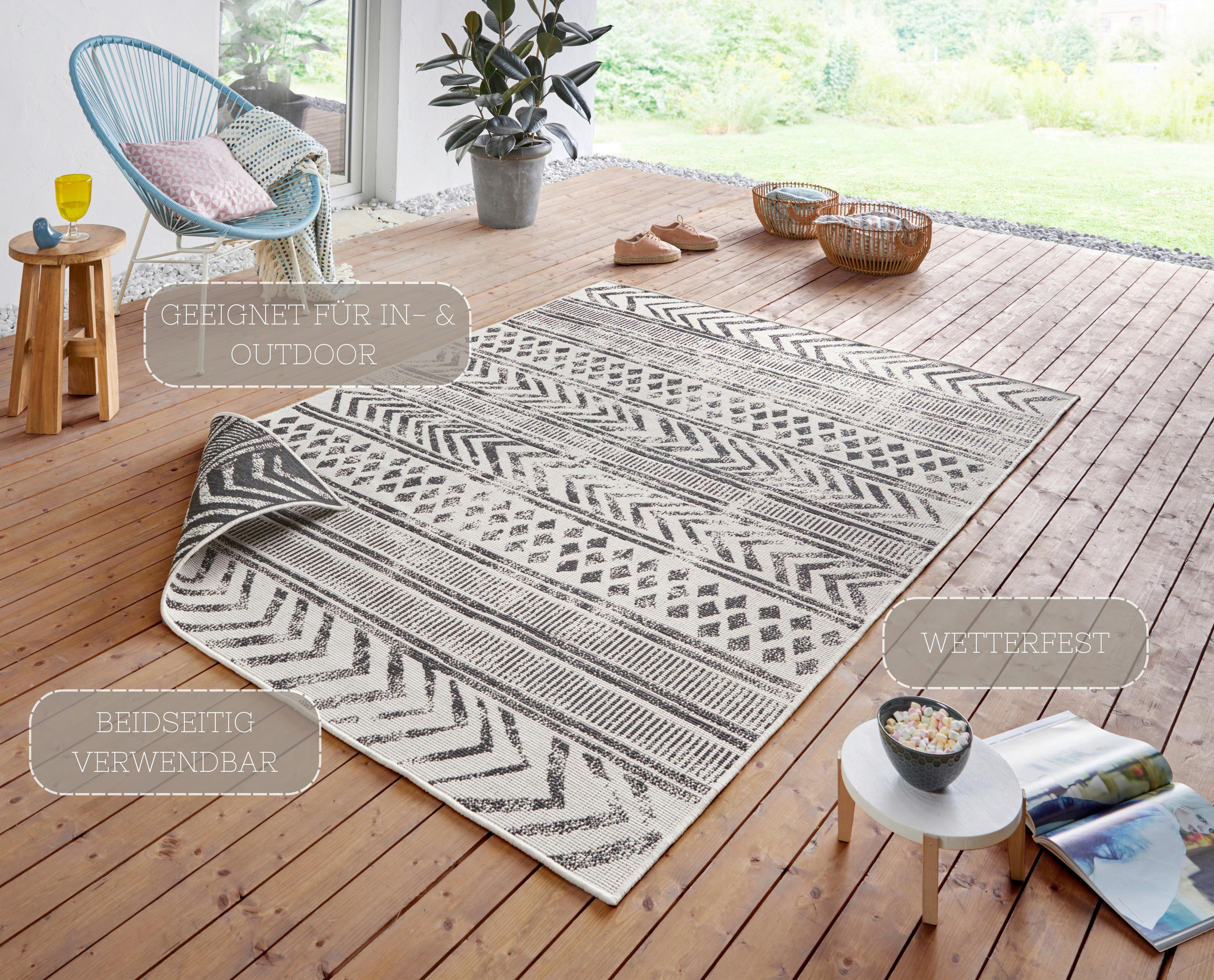 OUTDOORTEPPICH 80/150 cm Twin Supreme Creme, Schwarz  - Creme/Schwarz, Design, Kunststoff (80/150cm)
