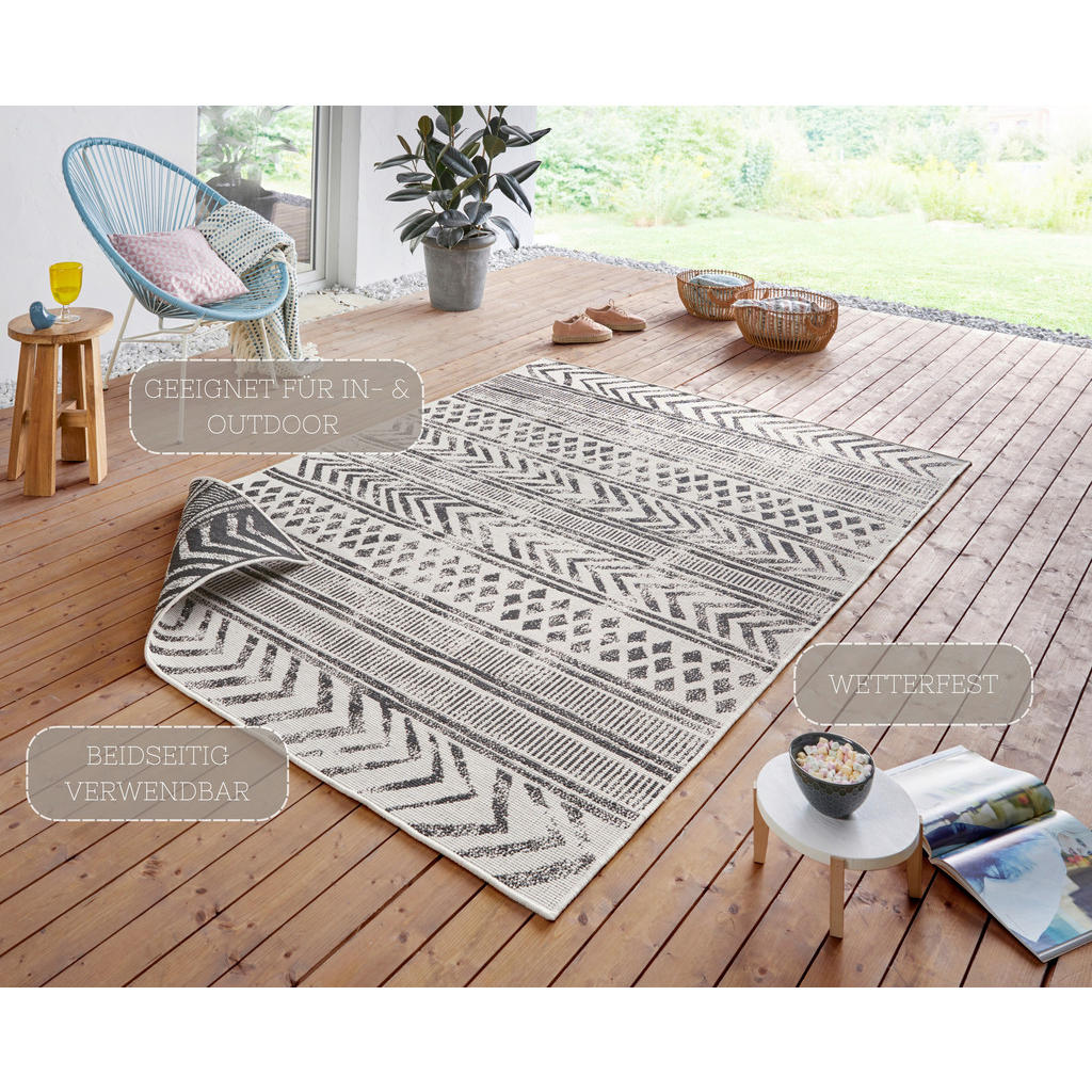 Thumbnail - Xxxl Outdoorteppich Twin Supreme, Creme, Schwarz, Kunststoff, geometrisch, rechteckig, 80x150 cm, Oeko-Tex® Standard 100...