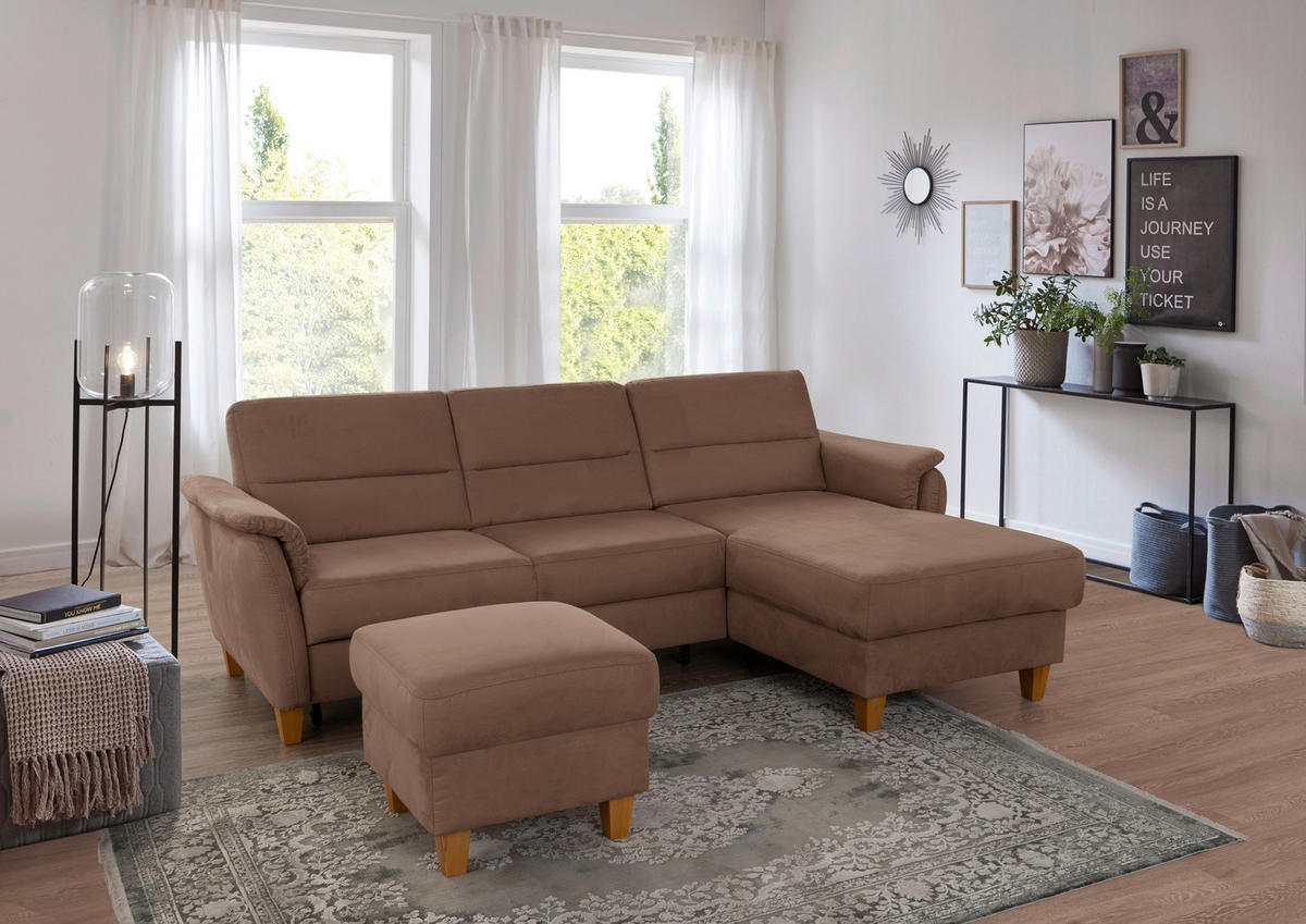 ECKSOFA PALMERA V Braun Mikrofaser  - Eichefarben/Braun, KONVENTIONELL, Holz/Textil (244/163cm) - Sit & More