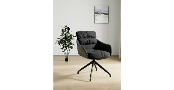 ARMLEHNSTUHL  Sitzfläche 360° drehbar, inklusive Armlehnen, automatische Rückholfunktion Webstoff Echtleder  - Schwarz, Design, Leder/Textil (62/85,5/65cm) - Dieter Knoll