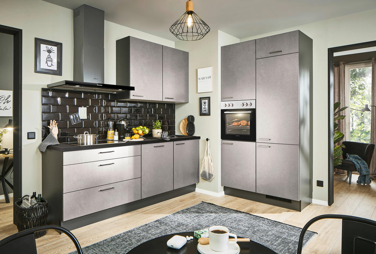 ECKKÜCHE 220/120 cm  in Graphitfarben, Schwarz, Hellgrau  - Hellgrau/Schwarz, Design, Holzwerkstoff/Metall (220/120cm) - Xora