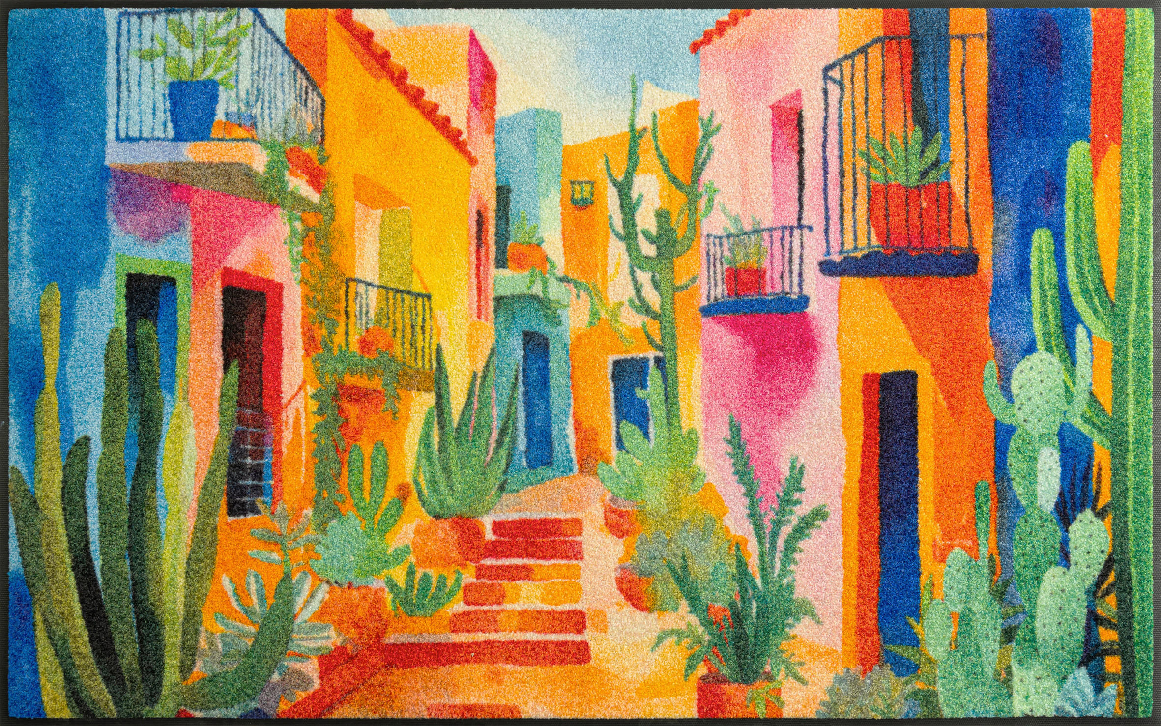 FLACHWEBETEPPICH 75/120 cm Casas de Colores Blau  - Blau, Trend, Kunststoff/Textil (75/120cm) - wash+dry