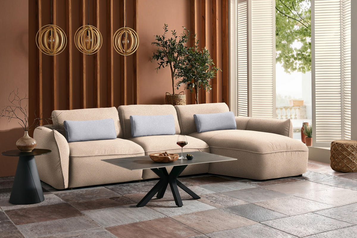 ECKSOFA  in Chenille Creme  340/190 cm  - Greige/Creme, Design, Kunststoff/Textil (340/190cm) - Belluti