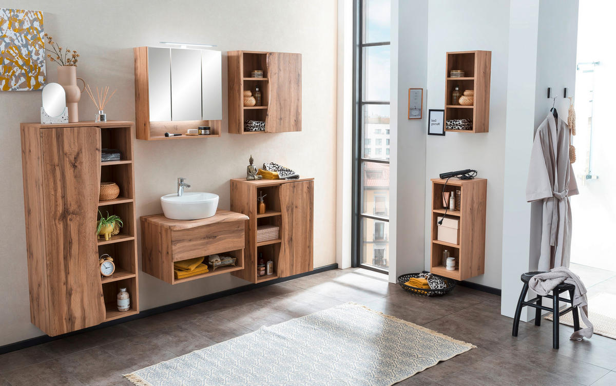 MIDISCHRANK 60/130/35 cm  - Silberfarben/Eiche Wotan, Natur, Holzwerkstoff/Kunststoff (60/130/35cm) - Xora