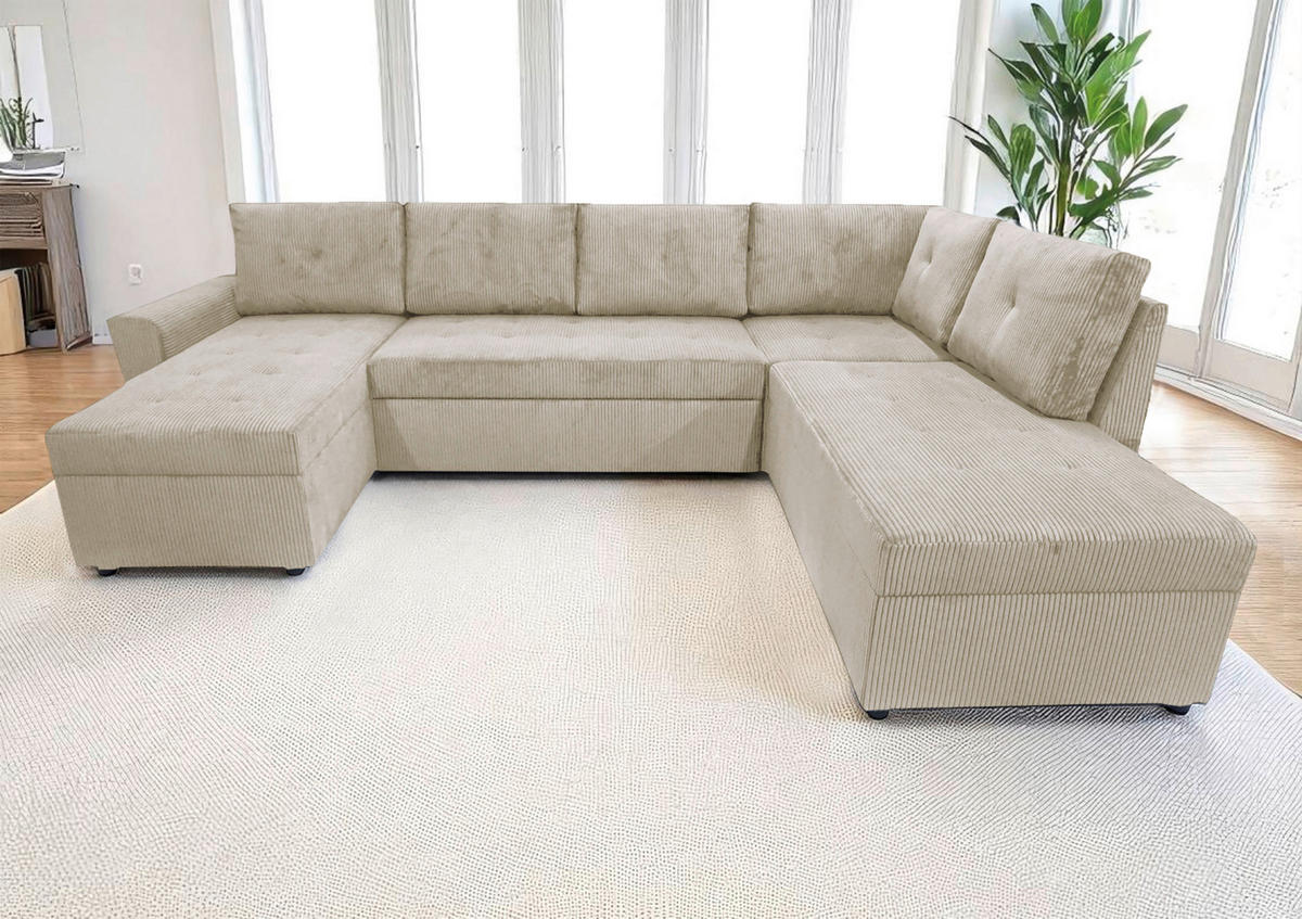 WOHNLANDSCHAFT TERMOLI Beige Cord  - Beige/Schwarz, Design, Kunststoff/Textil (155/297/212cm) - MID.YOU