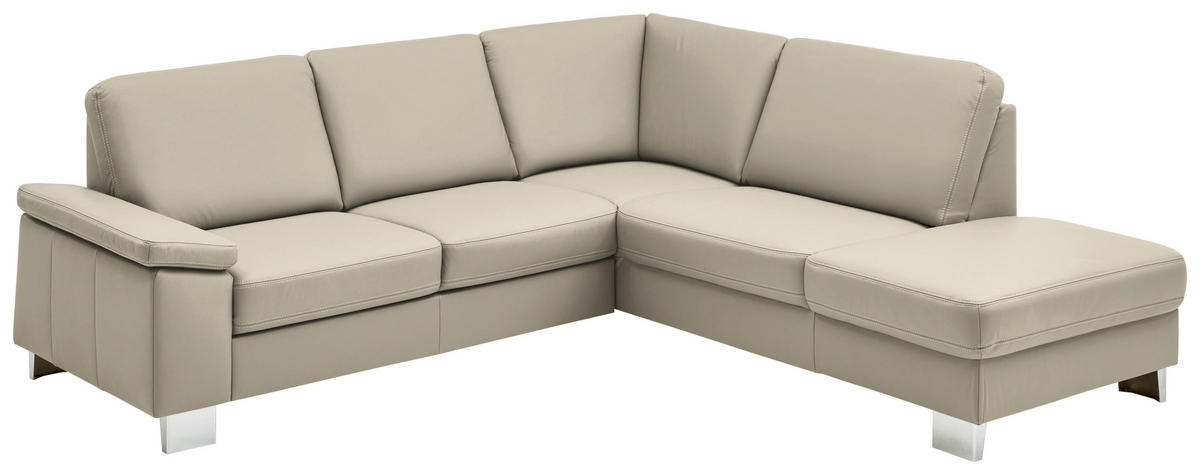 ECKSOFA  in Echtleder Ecru  248/235 cm  - Ecru/Alufarben, Design, Leder/Metall (248/235cm) - Beldomo Premium