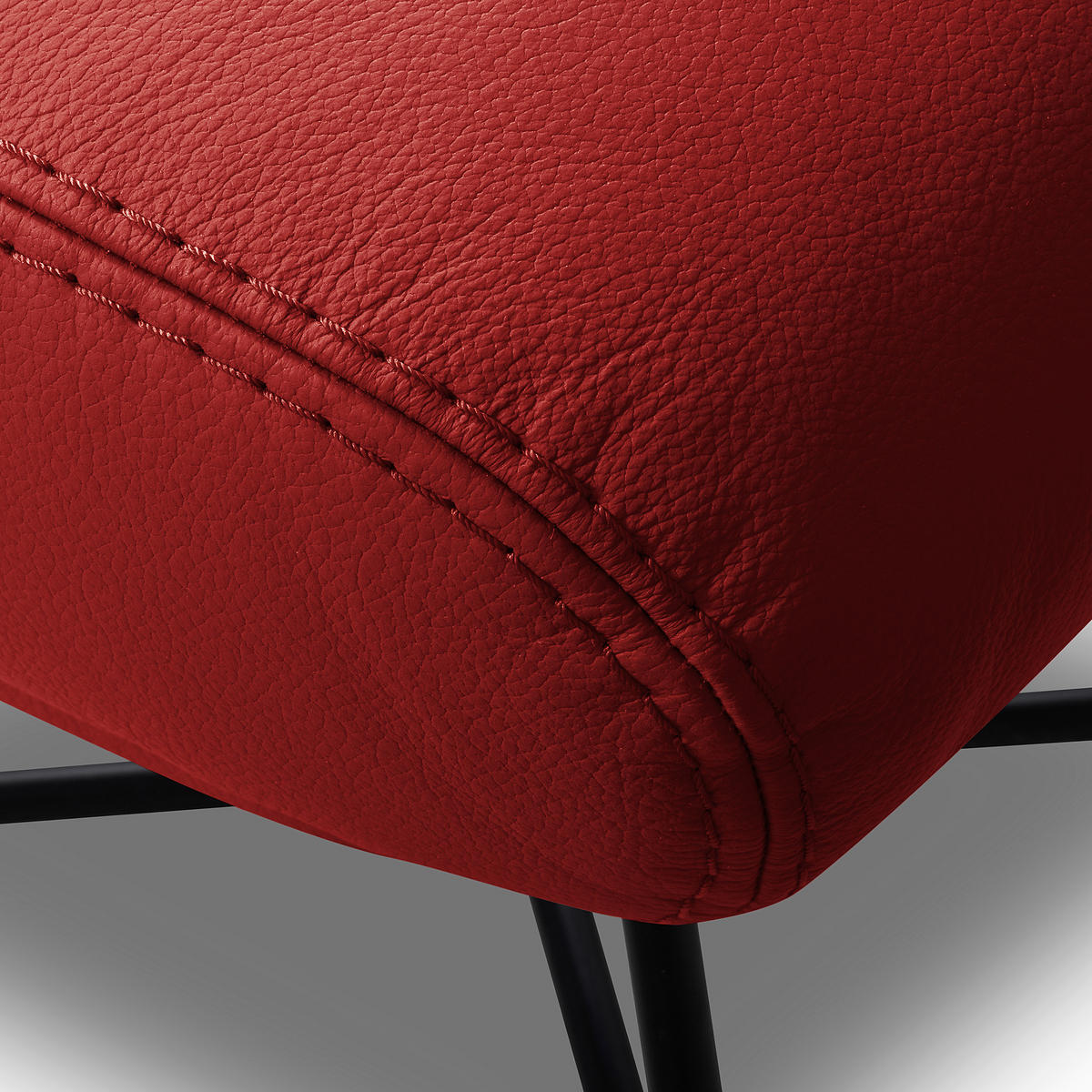 SESSELSET Echtleder Hocker    - Rot/Schwarz, Design, Leder/Metall (67/87/74cm) - Livetastic