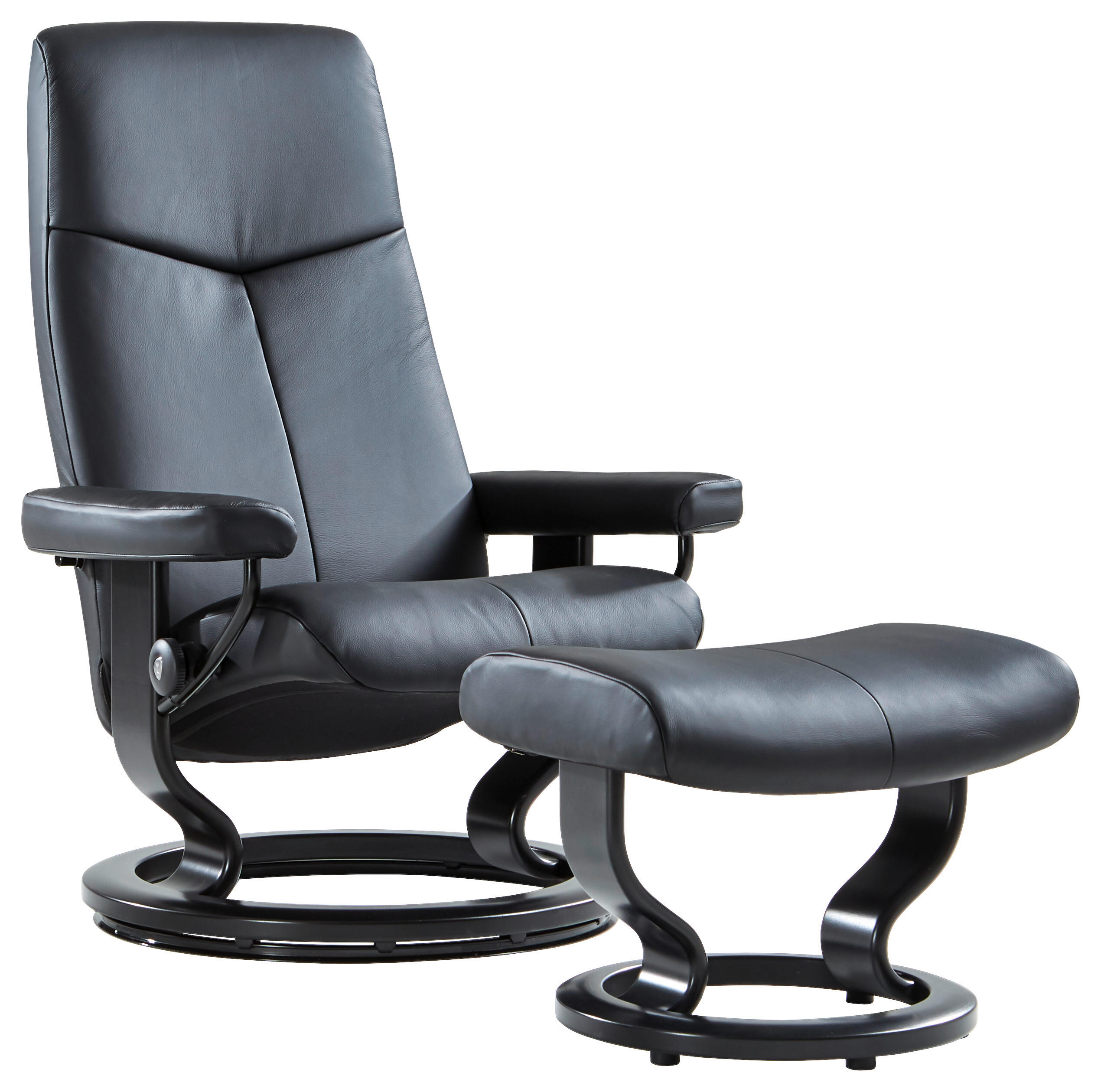 SESSELSET CITY Echtleder Relaxfunktion, Hocker - Schwarz, KONVENTIONELL, Leder/Holz (76/109/76cm) - Stressless