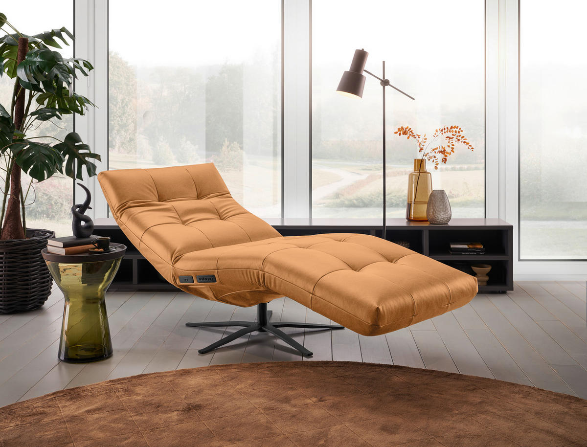 RELAXLIEGE in Echtleder Cognac  - Cognac/Schwarz, MODERN, Leder/Metall (82/53-115/156-206cm) - Pure Home Comfort